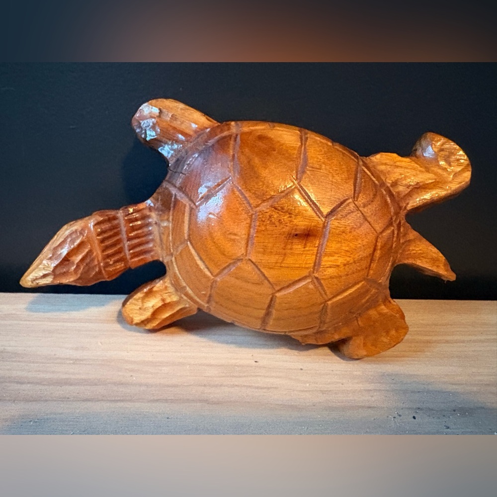 Hand-Carved Wooden Turtle Figurine - Honey Brown